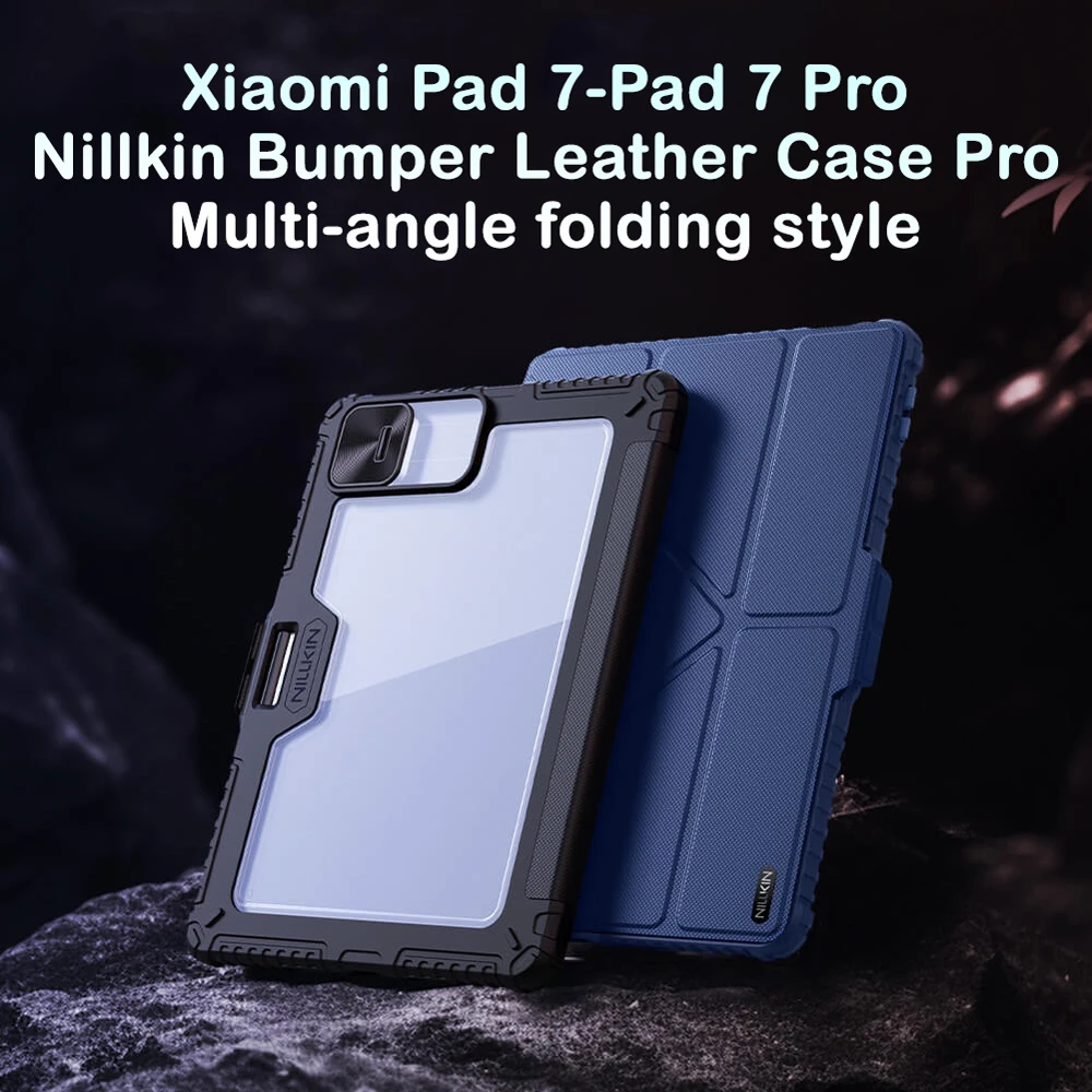 کیف چرمی پشت شفاف ایربگ دار استند تاشو چند زاویه Xiaomi Pad 7-Pad 7 Pro مارک نیلکین مدل Bumper Pro
