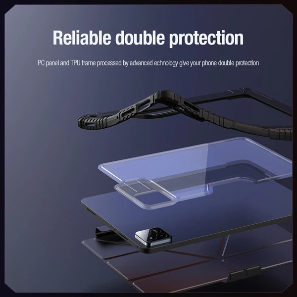 کیف چرمی پشت شفاف ایربگ دار استند تاشو چند زاویه Xiaomi Pad 7-Pad 7 Pro مارک نیلکین مدل Bumper Pro