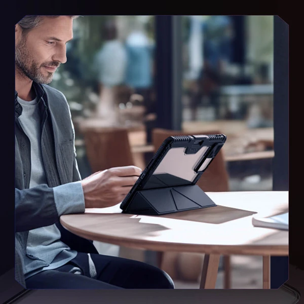 کیف چرمی پشت شفاف ایربگ دار استند تاشو چند زاویه Xiaomi Pad 7-Pad 7 Pro مارک نیلکین مدل Bumper Pro