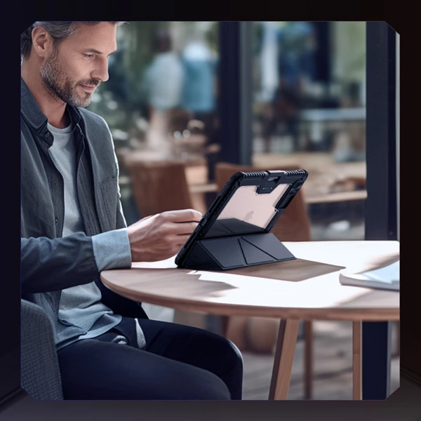 کیف چرمی پشت شفاف ایربگ دار استند تاشو چند زاویه iPad Pro 13 2024 مارک نیلکین مدل Bumper Pro