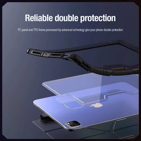 کیف چرمی پشت شفاف ایربگ دار استند تاشو چند زاویه iPad Pro 13 2024 مارک نیلکین مدل Bumper Pro