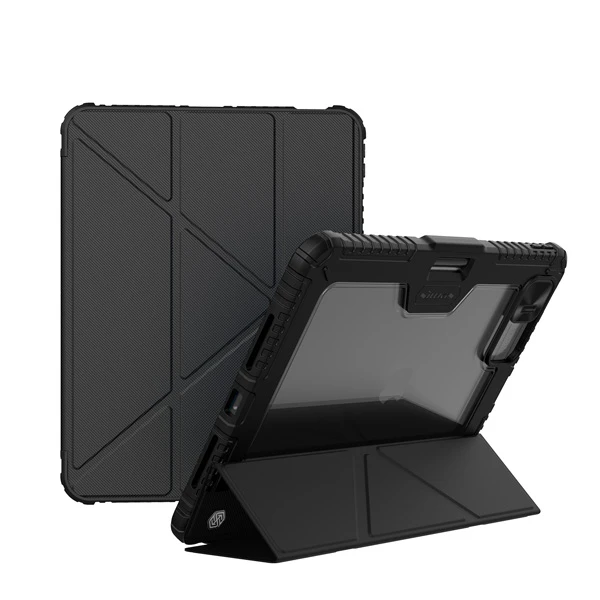 کیف چرمی پشت شفاف ایربگ دار استند تاشو چند زاویه iPad Pro 13 2024 مارک نیلکین مدل Bumper Pro