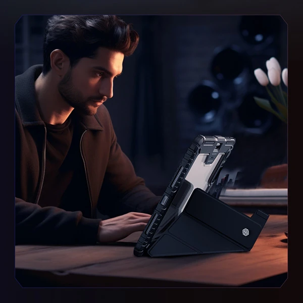 کیف چرمی پشت شفاف ایربگ دار استند تاشو چند زاویه iPad Pro 13 2024 مارک نیلکین مدل Bumper Pro
