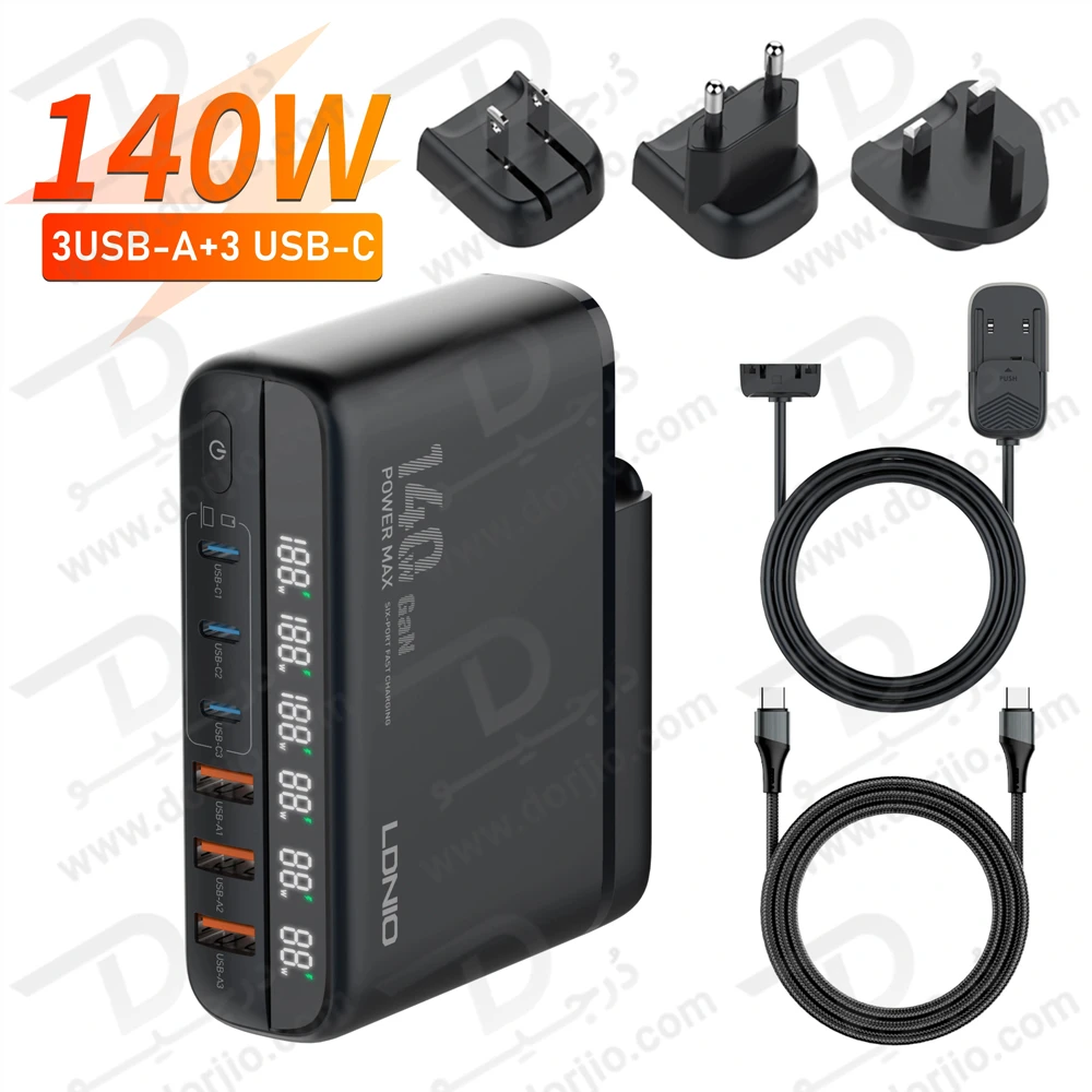 خرید شارژر رومیزی 6 پورت نمایشگر دار الدینیو مدل LDNIO A6140C با نهایت توان 140 وات