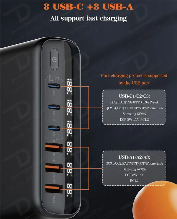 خرید شارژر رومیزی 6 پورت نمایشگر دار الدینیو مدل LDNIO A6140C با نهایت توان 140 وات