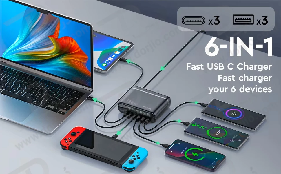 خرید شارژر رومیزی 6 پورت نمایشگر دار الدینیو مدل LDNIO A6140C با نهایت توان 140 وات