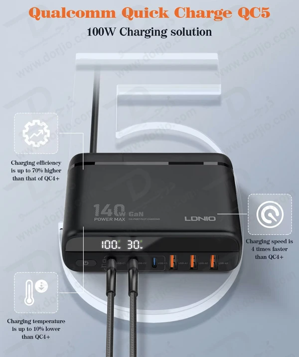 خرید شارژر رومیزی 6 پورت نمایشگر دار الدینیو مدل LDNIO A6140C با نهایت توان 140 وات