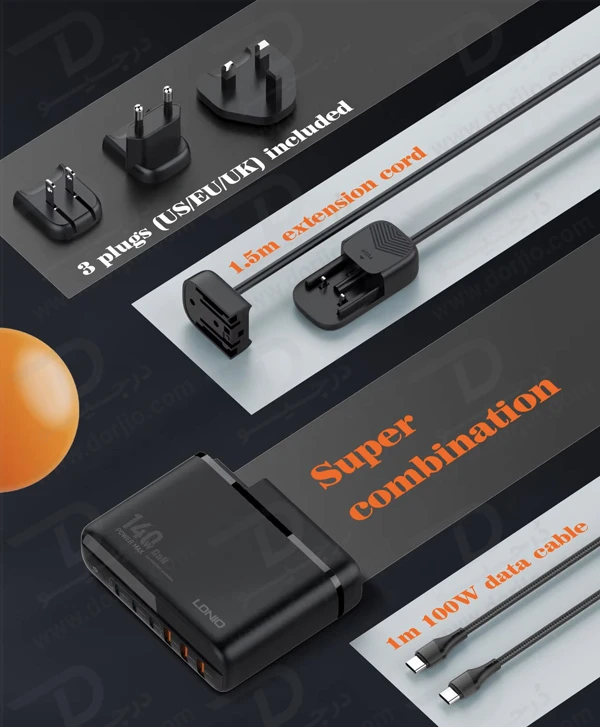 خرید شارژر رومیزی 6 پورت نمایشگر دار الدینیو مدل LDNIO A6140C با نهایت توان 140 وات