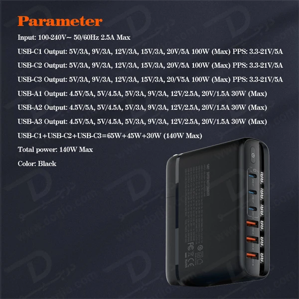 خرید شارژر رومیزی 6 پورت نمایشگر دار الدینیو مدل LDNIO A6140C با نهایت توان 140 وات