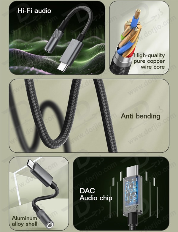 خرید تبدیل Type-C به AUX برند الدینیو مدل LS-Y80C با کیفیت Hi-Fi