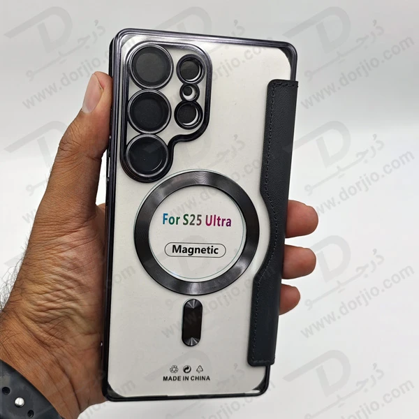 خرید کیف کلاسوری پشت شفاف مگ سیف محافظ لنز دار Samsung Galaxy S25 Ultra
