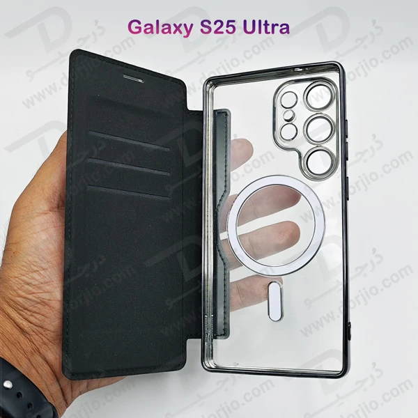 خرید کیف کلاسوری پشت شفاف مگ سیف محافظ لنز دار Samsung Galaxy S25 Ultra