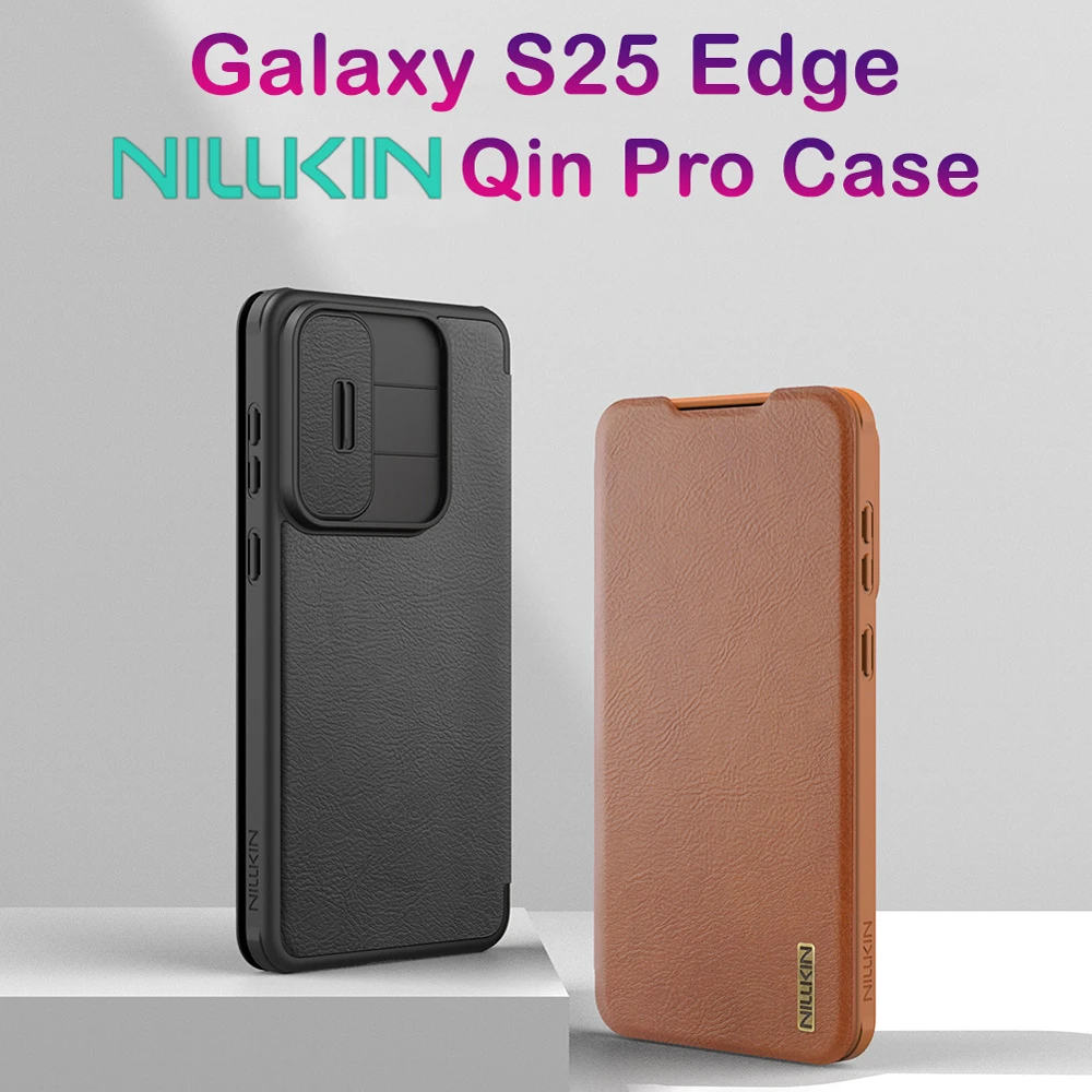 کیف چرمی محافظ دوربین دار Samsung Galaxy S25 Edge مارک نیلکین مدل Qin Pro