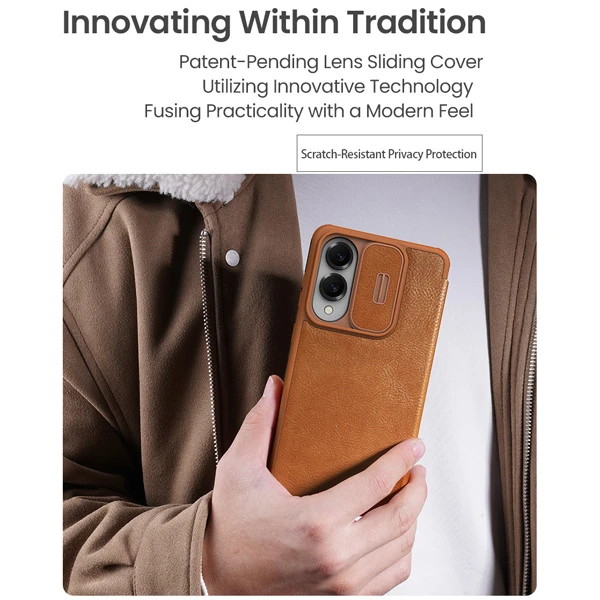 خرید کیف چرمی محافظ دوربین دار Samsung Galaxy S25 Edge مارک نیلکین مدل Qin Pro