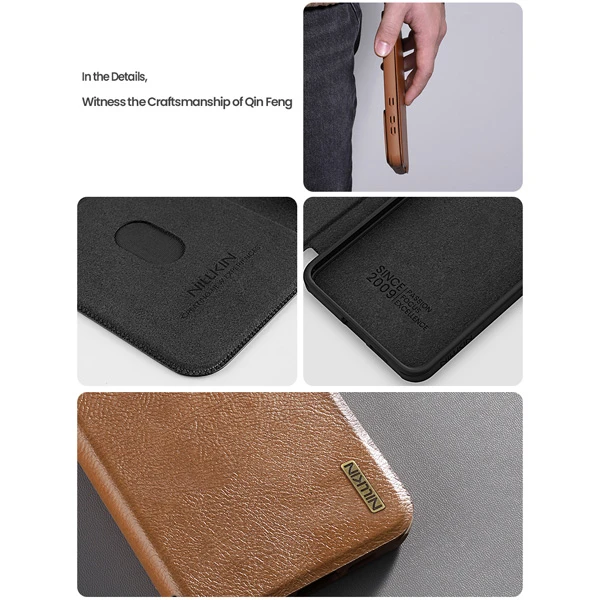 خرید کیف چرمی محافظ دوربین دار Samsung Galaxy S25 Edge مارک نیلکین مدل Qin Pro