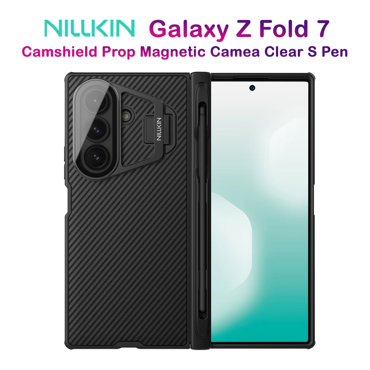 خرید گارد مگنتی کمرا استند شیشه‌ای قلم دار Samsung Galaxy Z Fold 7 مارک نیلکین مدل Camshield Prop