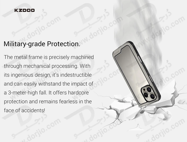 خرید قاب شفاف فریم فلزی iPhone 16 Pro مدل Ares Sport مارک KZDOO