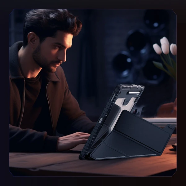 خرید کیف چرمی پشت شفاف ایربگ دار استند تاشو چند زاویه Samsung Galaxy Tab S10 FE Plus مارک نیلکین مدل Bumper Pro خرید کیف چرمی پشت شفاف ایربگ دار استند تاشو چند زاویه Samsung Galaxy Tab S10 FE Plus مارک نیلکین مدل Bumper Pro