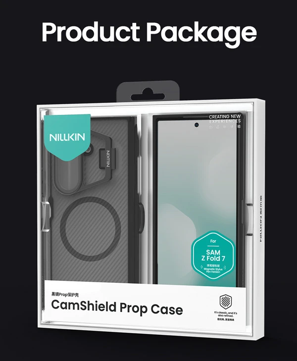 خرید گارد مگنتی نیمه شفاف کمرا استند شیشه ای Samsung Galaxy Z Fold 7 مارک نیلکین مدل Camshield Prop Clear با درگاه قلم