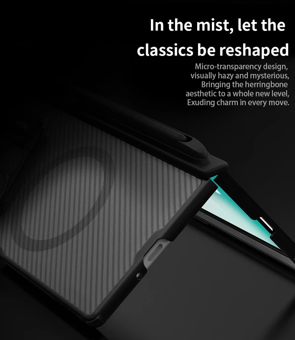 خرید گارد مگنتی نیمه شفاف کمرا استند شیشه ای Samsung Galaxy Z Fold 7 مارک نیلکین مدل Camshield Prop Clear با درگاه قلم