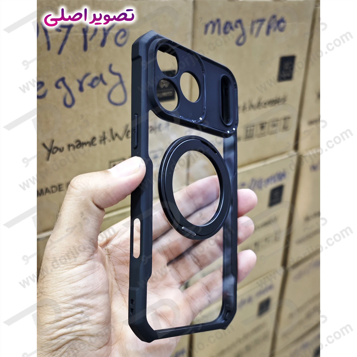 گارد شفاف رینگ استند 360 درجه مگ سیف iPhone 17 Pro مارک XUNDD سری Beatle Rotatable گارد شفاف رینگ استند 360 درجه مگ سیف iPhone 17 Pro مارک XUNDD سری Beatle Rotatable