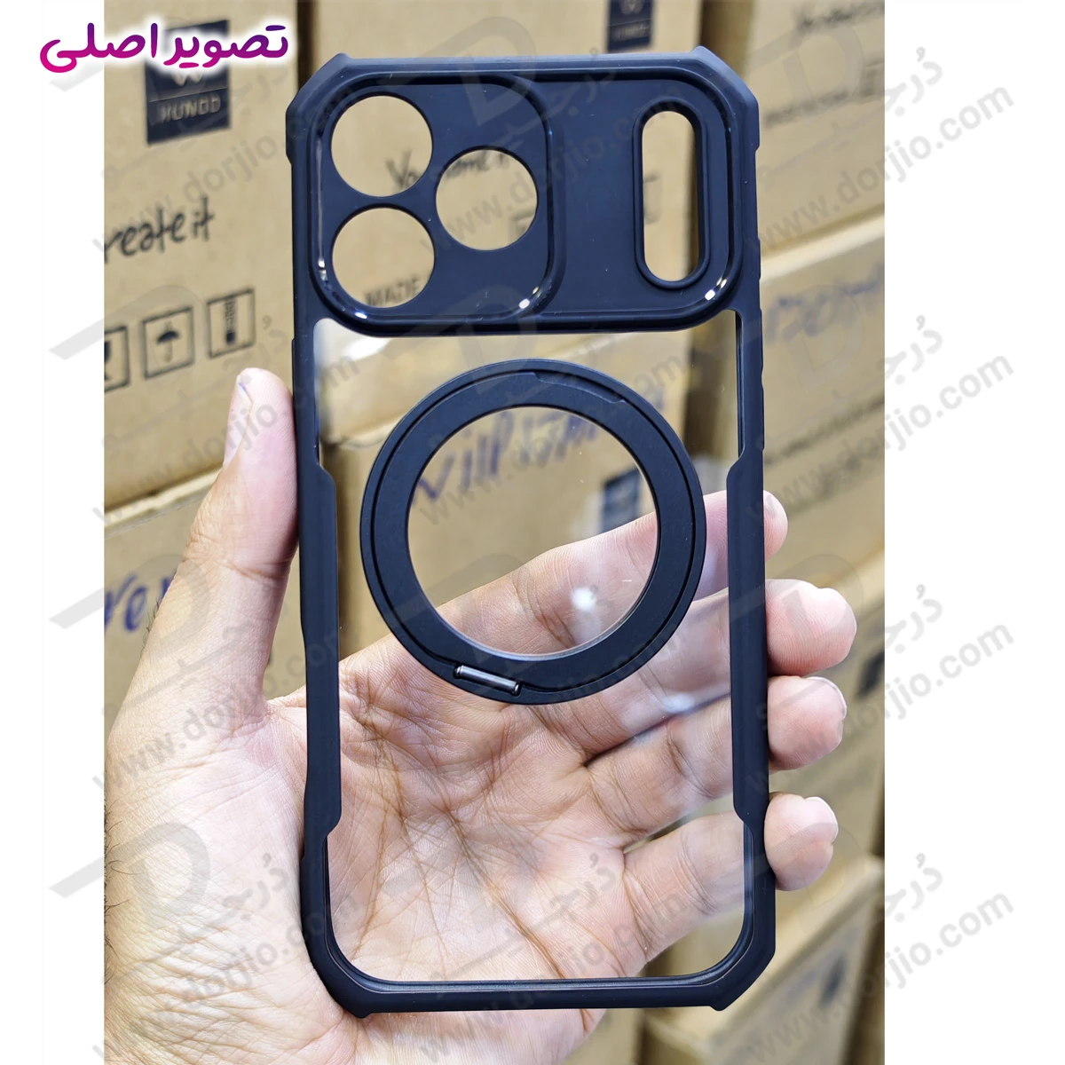 گارد شفاف رینگ استند 360 درجه مگ سیف iPhone 17 Pro مارک XUNDD سری Beatle Rotatable گارد شفاف رینگ استند 360 درجه مگ سیف iPhone 17 Pro مارک XUNDD سری Beatle Rotatable