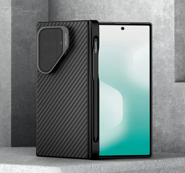 خرید گارد مگنتی کربنی کمرا استند شیشه ای Samsung Galaxy Z Fold 7 مارک نیلکین مدل CarboProp با درگاه قلم