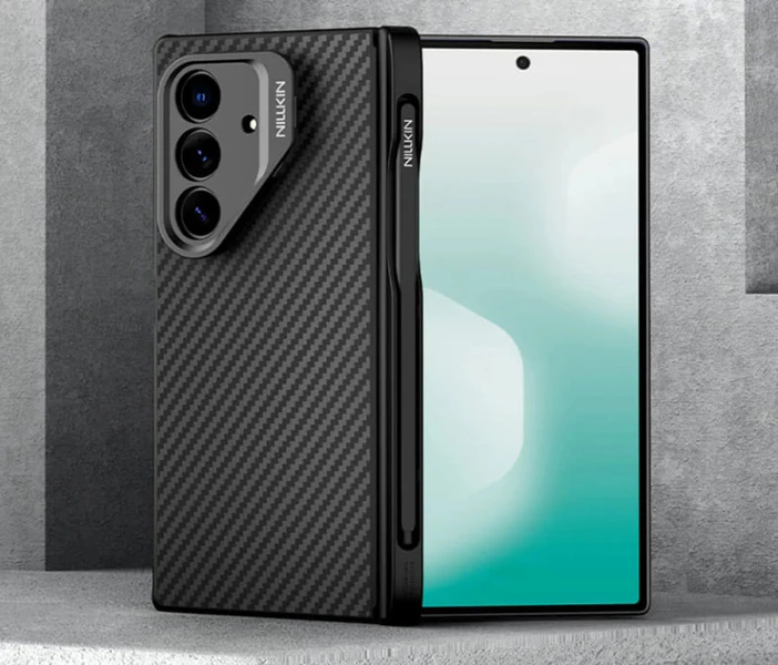 خرید گارد مگنتی کربنی کمرا استند فلزی Samsung Galaxy Z Fold 7 مارک نیلکین مدل CarboProp با درگاه قلم