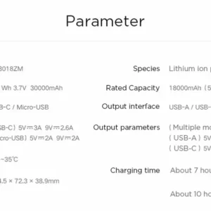 پاور بانک 30000 میلی‌آمپر 18 وات برند Xiaomi مدل PB3018ZM