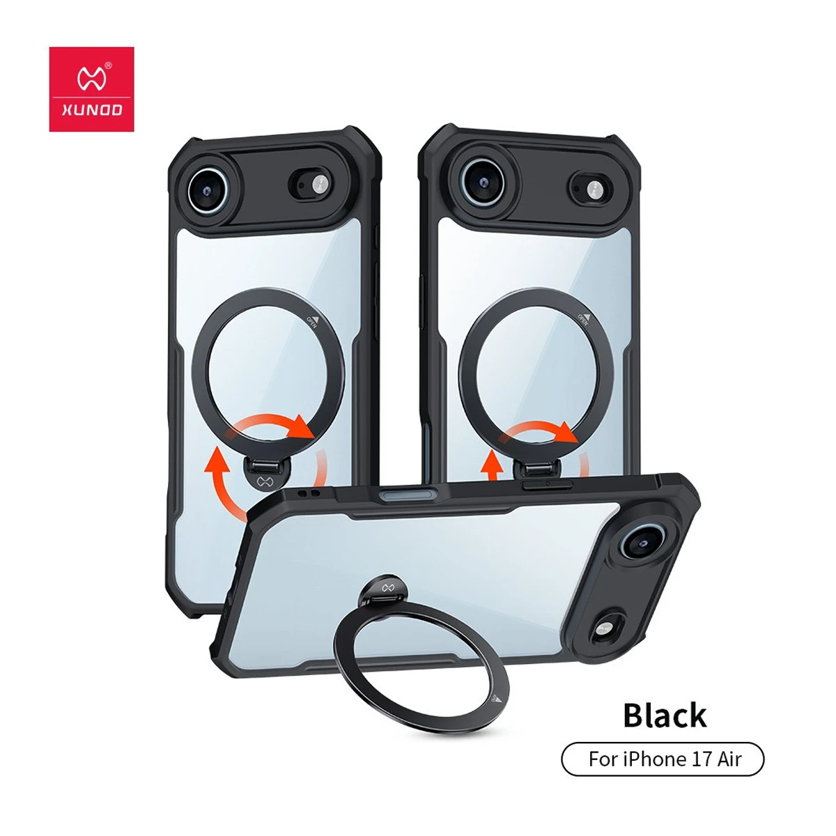 خرید گارد شفاف رینگ استند 360 درجه مگ سیف iPhone 17 Air مارک XUNDD سری Beatle Rotatable