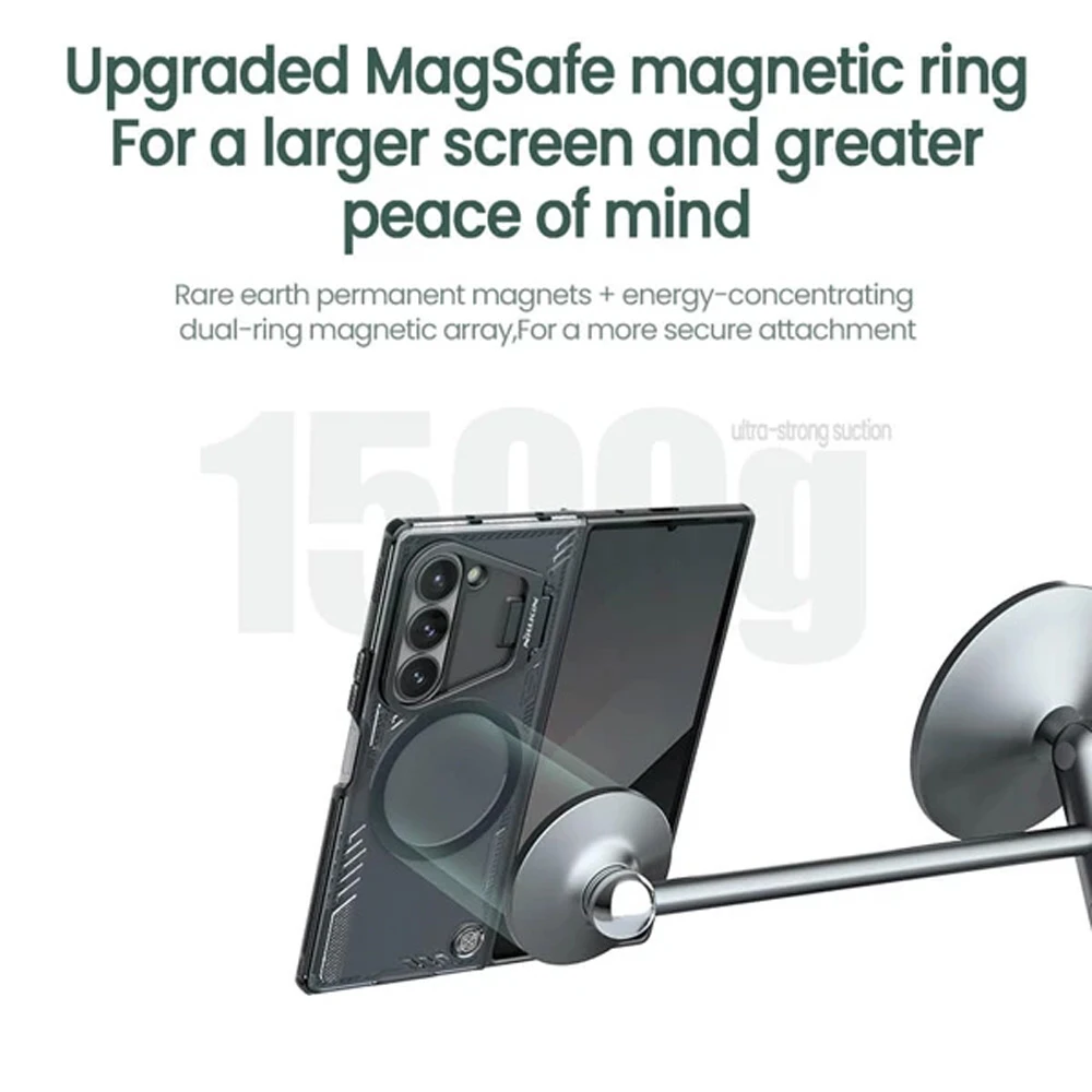 خرید قاب کریستالی مگ سیف کمرا استند Samsung Galaxy Z Fold 7 مارک نیلکین مدل Iceblade Fold Magnetic