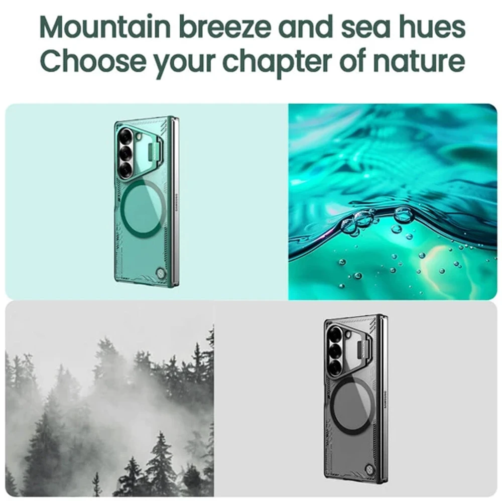 خرید قاب کریستالی مگ سیف کمرا استند Samsung Galaxy Z Fold 7 مارک نیلکین مدل Iceblade Fold Magnetic