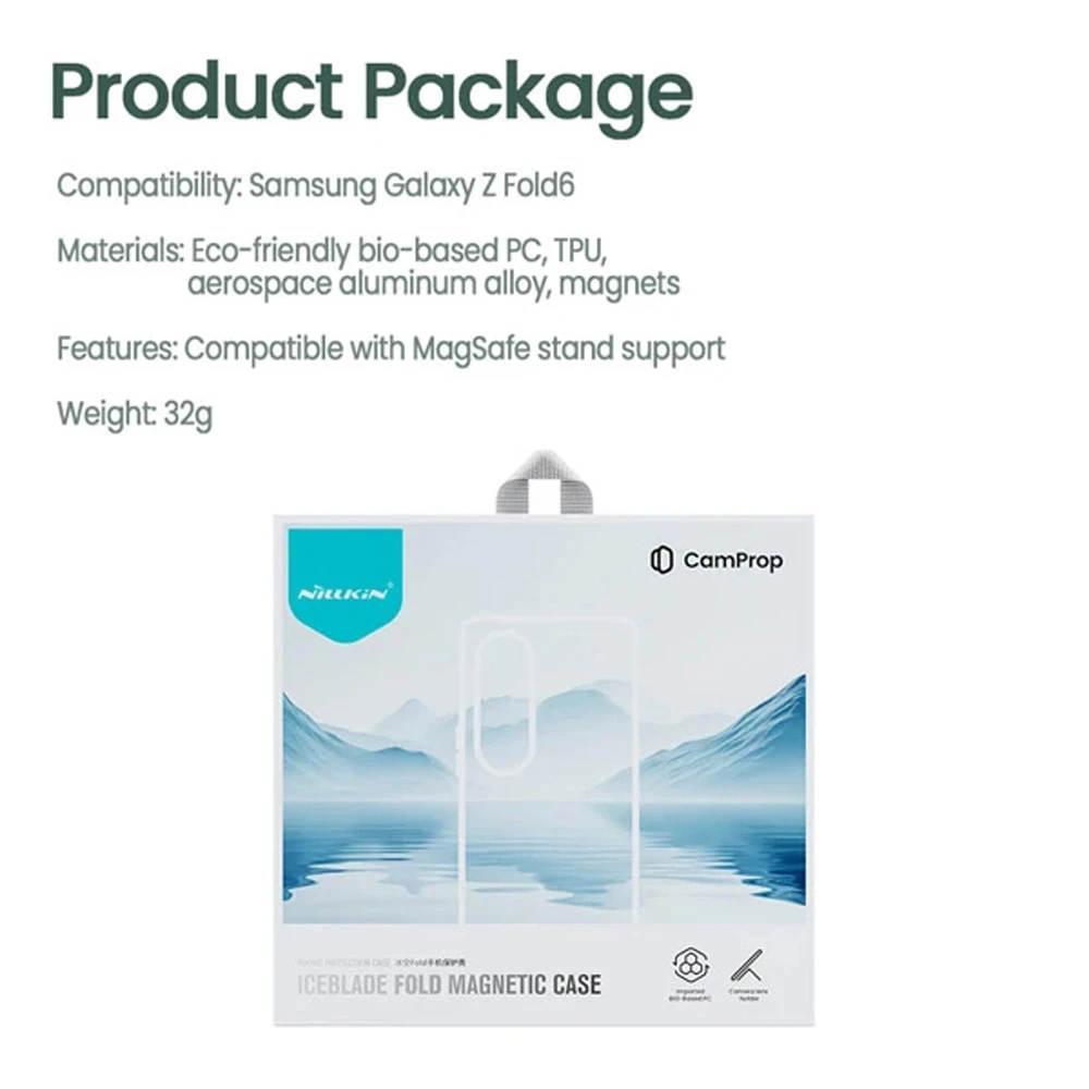 خرید قاب کریستالی مگ سیف کمرا استند Samsung Galaxy Z Fold 7 مارک نیلکین مدل Iceblade Fold Magnetic