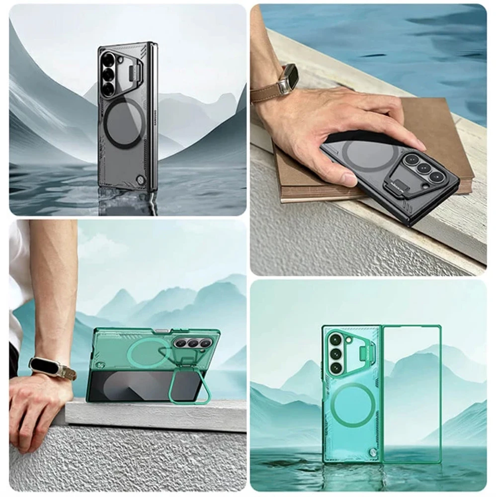 خرید قاب کریستالی مگ سیف کمرا استند Samsung Galaxy Z Fold 7 مارک نیلکین مدل Iceblade Fold Magnetic