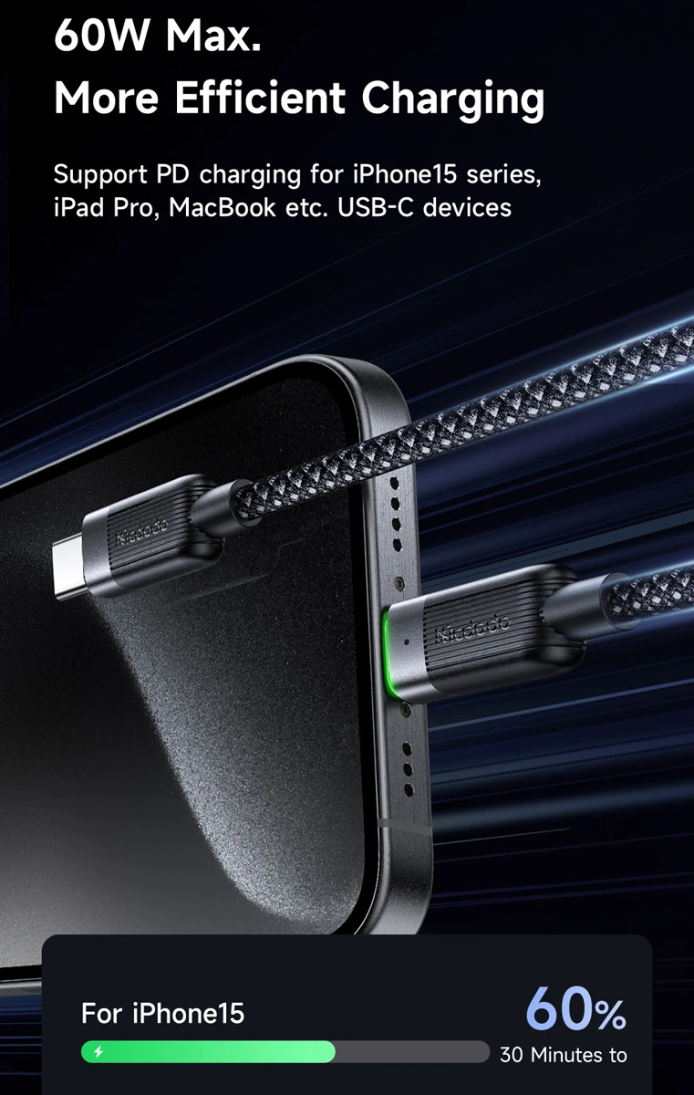 خرید کابل شارژ مغناطیسی 60 وات 1.2 متری دو سر Type-C مارک مک دودو مدل CA-200