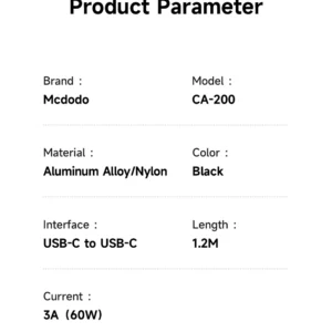 خرید کابل شارژ مغناطیسی 60 وات 1.2 متری دو سر Type-C مارک مک دودو مدل CA-200