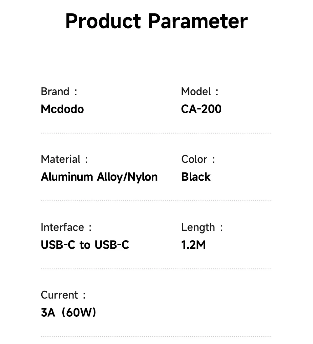 خرید کابل شارژ مغناطیسی 60 وات 1.2 متری دو سر Type-C مارک مک دودو مدل CA-200