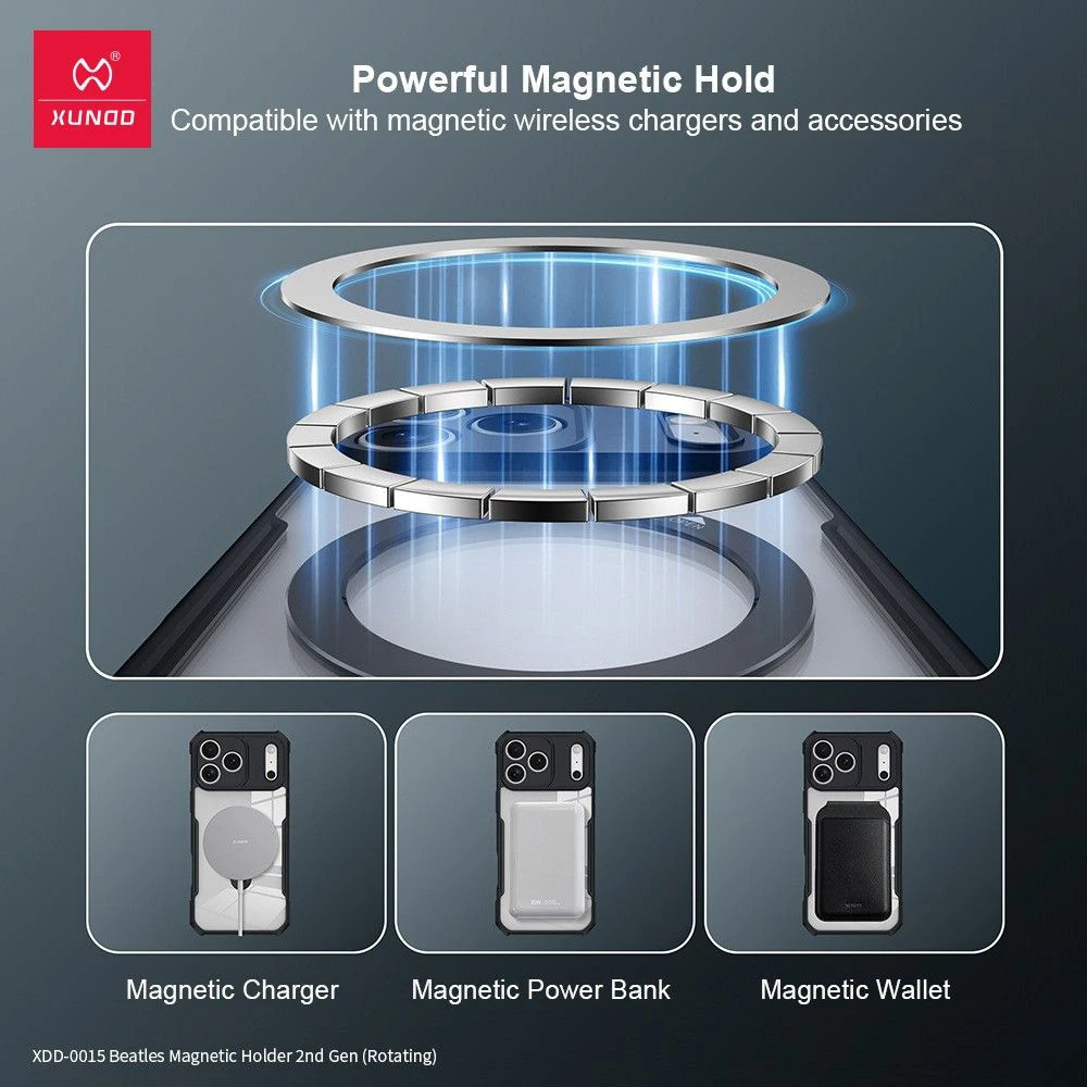 خرید گارد شفاف رینگ استند مگ سیف iPhone 17 Pro Max مارک XUNDD سری Beatle Holder