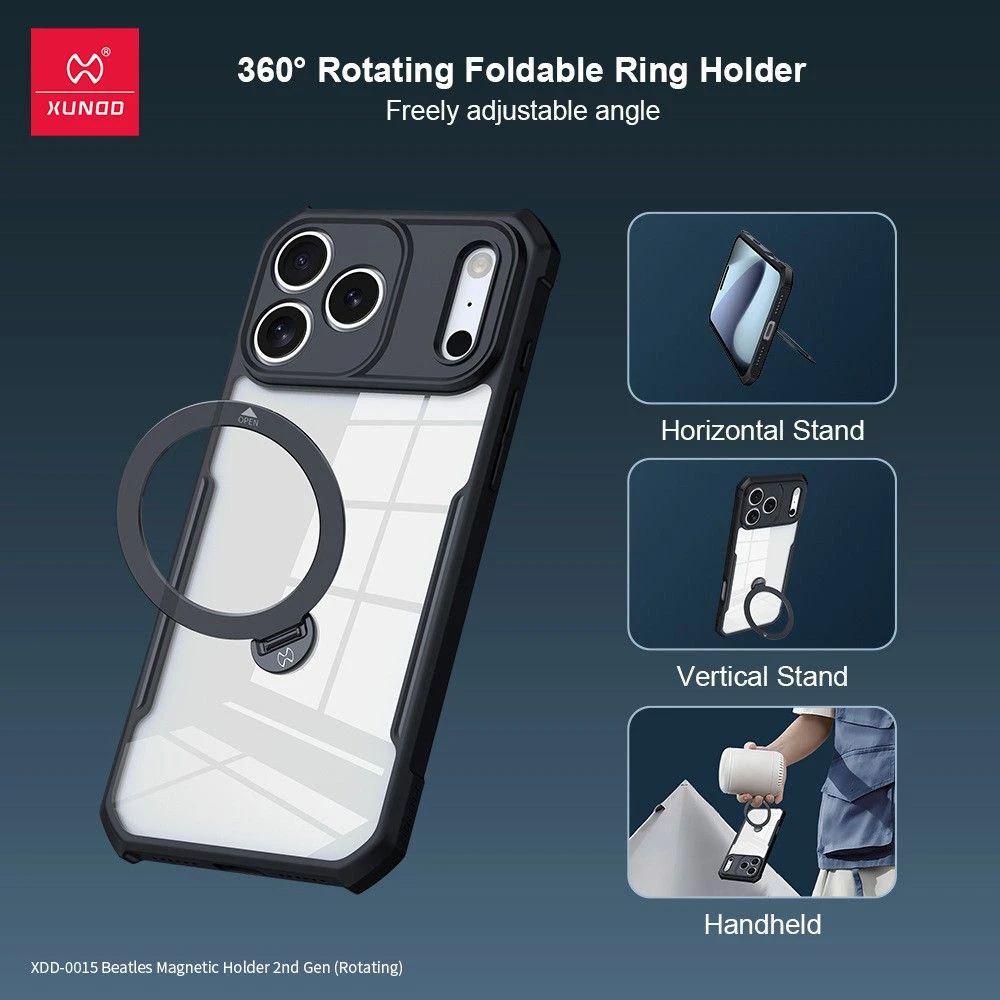 خرید گارد شفاف رینگ استند مگ سیف iPhone 17 Pro Max مارک XUNDD سری Beatle Holder