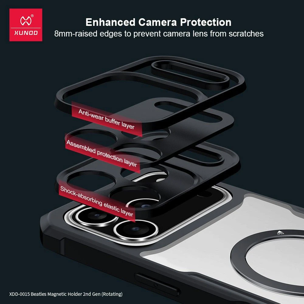 خرید گارد شفاف رینگ استند مگ سیف iPhone 17 Pro مارک XUNDD سری Beatle Holder