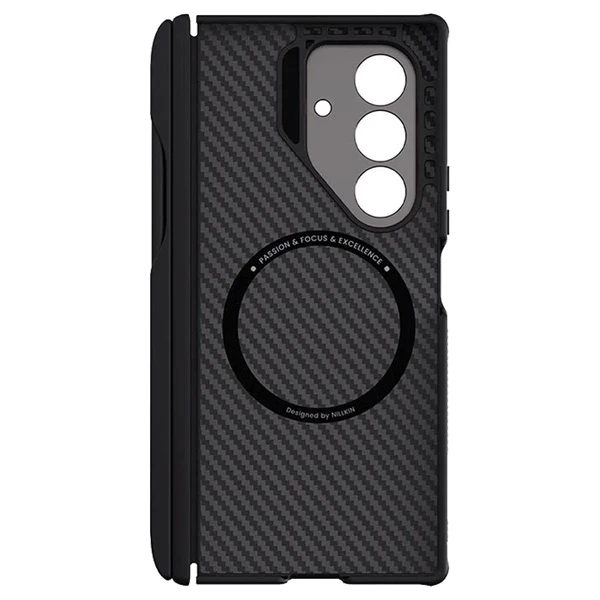 خرید گارد مگنتی کربنی کمرا استند فلزی Samsung Galaxy Z Fold 7 مارک نیلکین مدل CarboProp با درگاه قلم