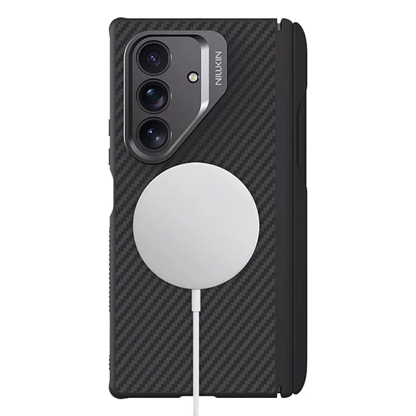 خرید گارد مگنتی کربنی کمرا استند فلزی Samsung Galaxy Z Fold 7 مارک نیلکین مدل CarboProp با درگاه قلم
