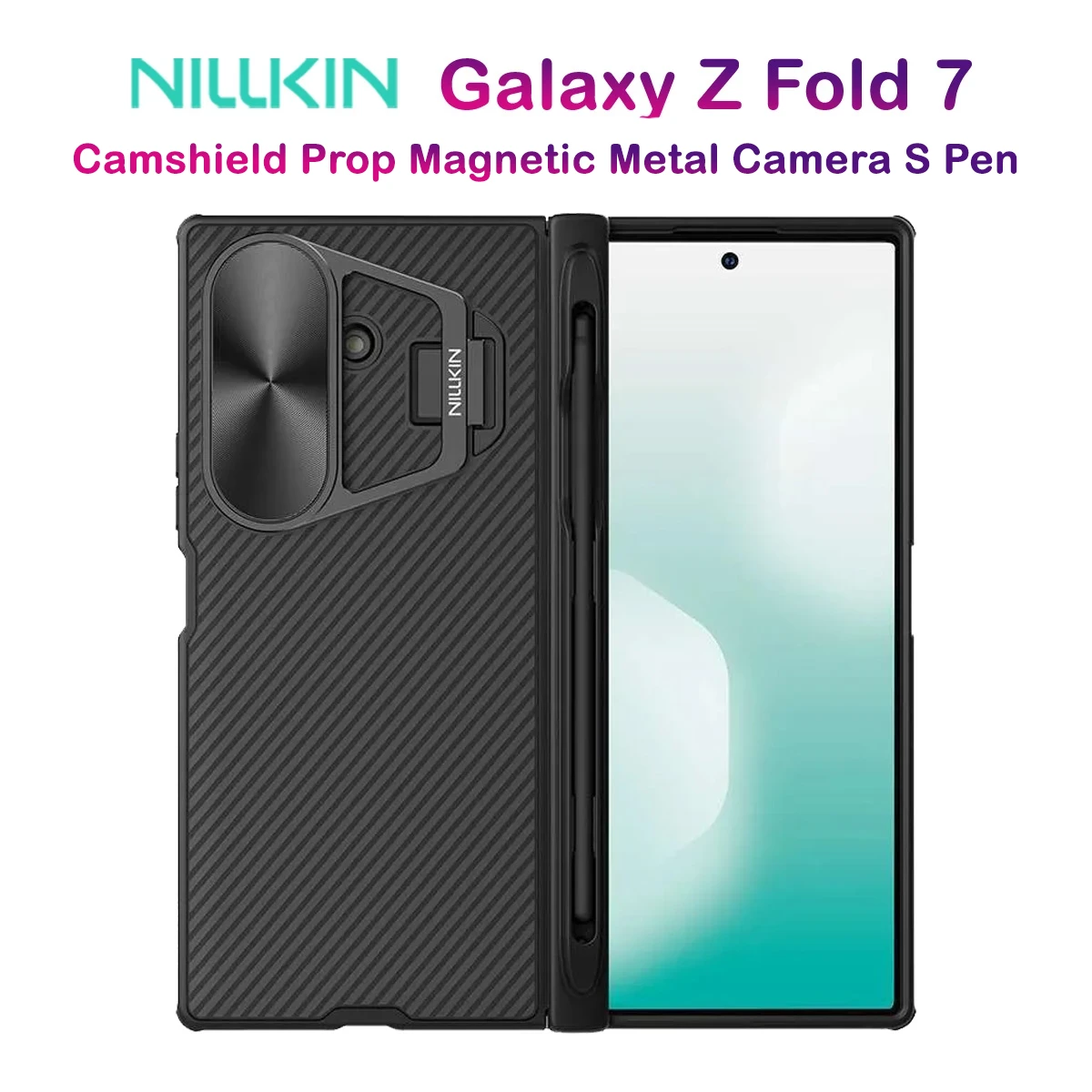 خرید گارد مگنتی کمرا استند فلزی قلم دار Samsung Galaxy Z Fold 7 مارک نیلکین مدل Camshield Prop