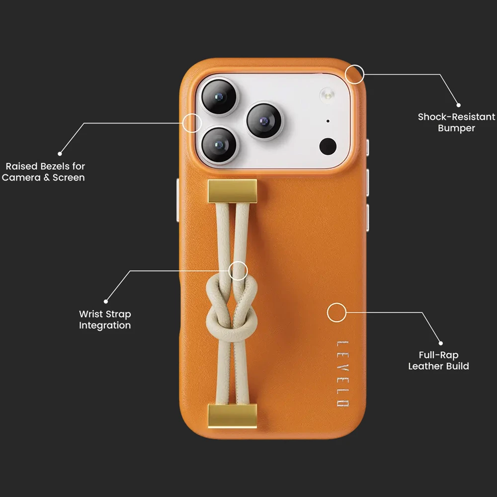 قاب چرمی بند دار iPhone 17 Pro Max مدل Polaris مارک Levelo