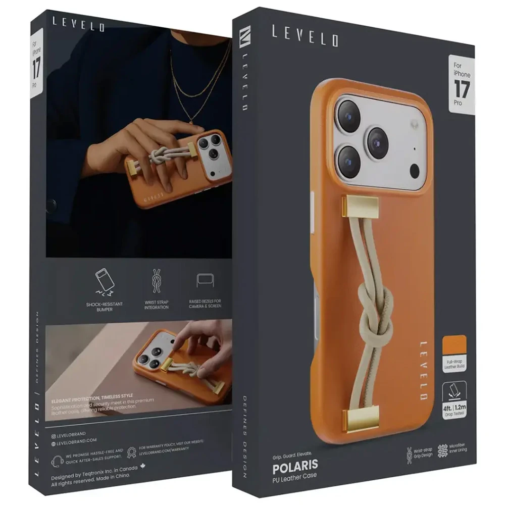 قاب چرمی بند دار iPhone 17 Pro Max مدل Polaris مارک Levelo