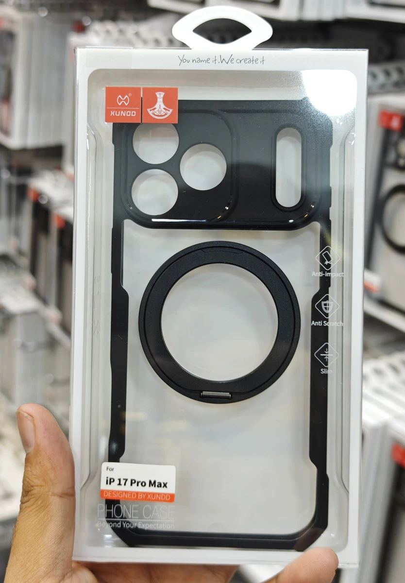 گارد شفاف رینگ استند 360 درجه مگ سیف iPhone 17 Pro Max مارک XUNDD سری Beatle Rotatable گارد شفاف رینگ استند 360 درجه مگ سیف iPhone 17 Pro Max مارک XUNDD سری Beatle Rotatable