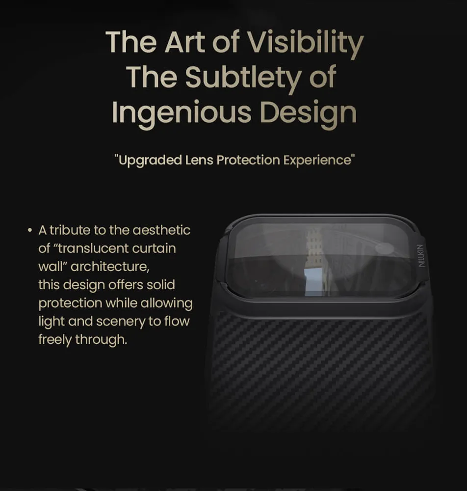 گارد مگنتی کربنی کمرا استند شفاف iPhone 17 Pro Max مارک نیلکین مدل CarboProp