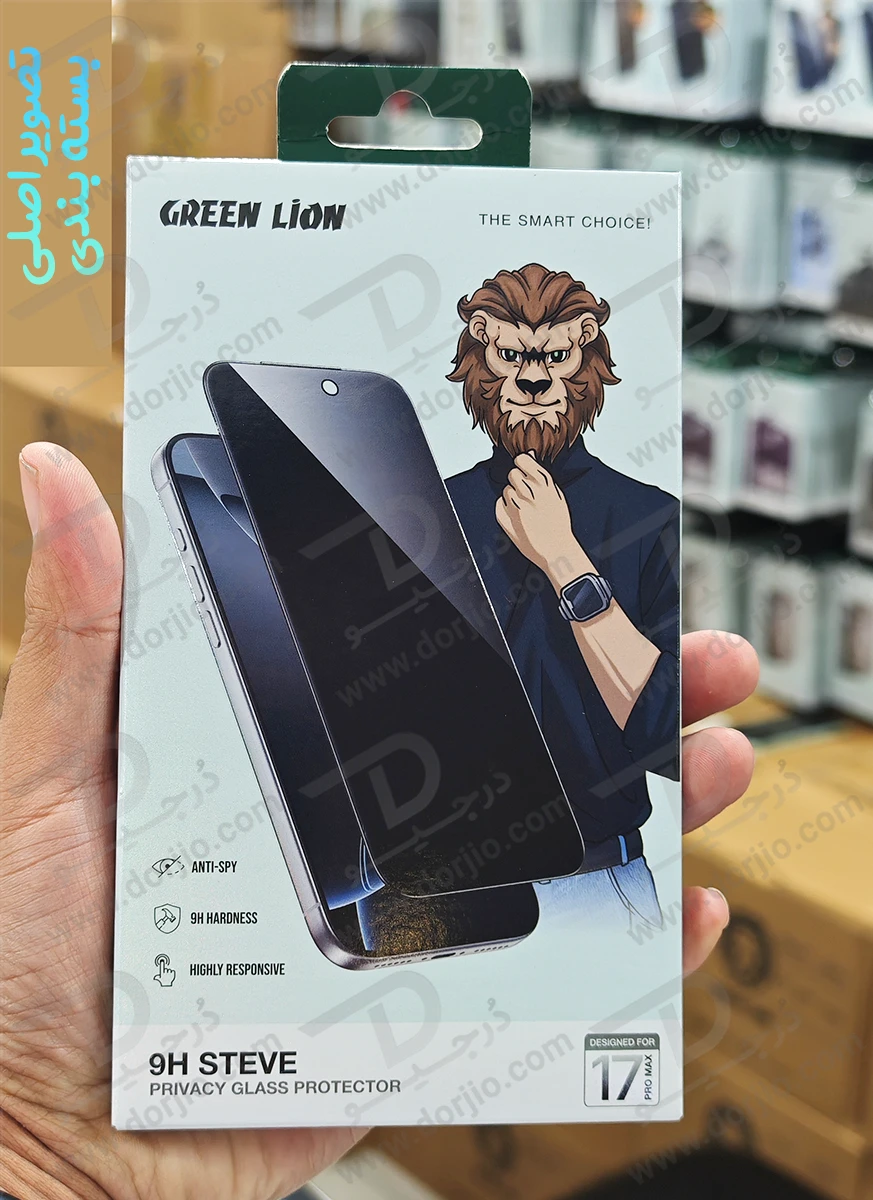 خرید گلس حریم شخصی iPhone 17 مارک Green Lion مدل 9H Steve Privacy