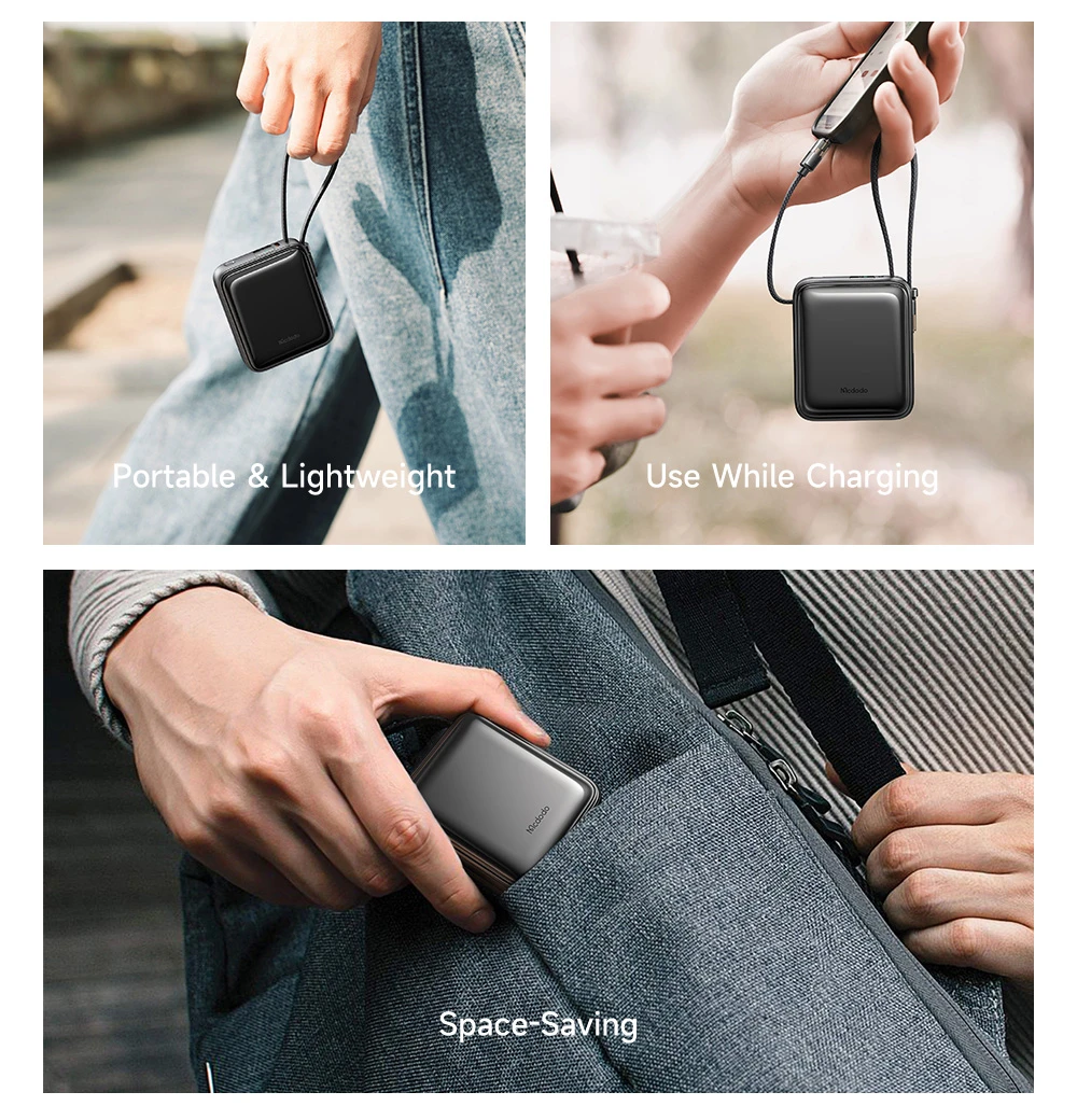 خرید پاور بانک 22.5 وات 10000 میلی‌آمپر با دو کابل متصل Type-C و Lightning برند Mcdodo مدل MC-2550 