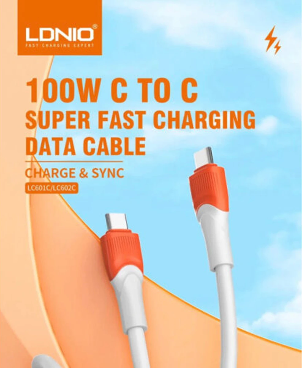 خرید کابل شارژ 100 وات 1 متر Type-C به Type-C مارک LDNIO مدل LC601c